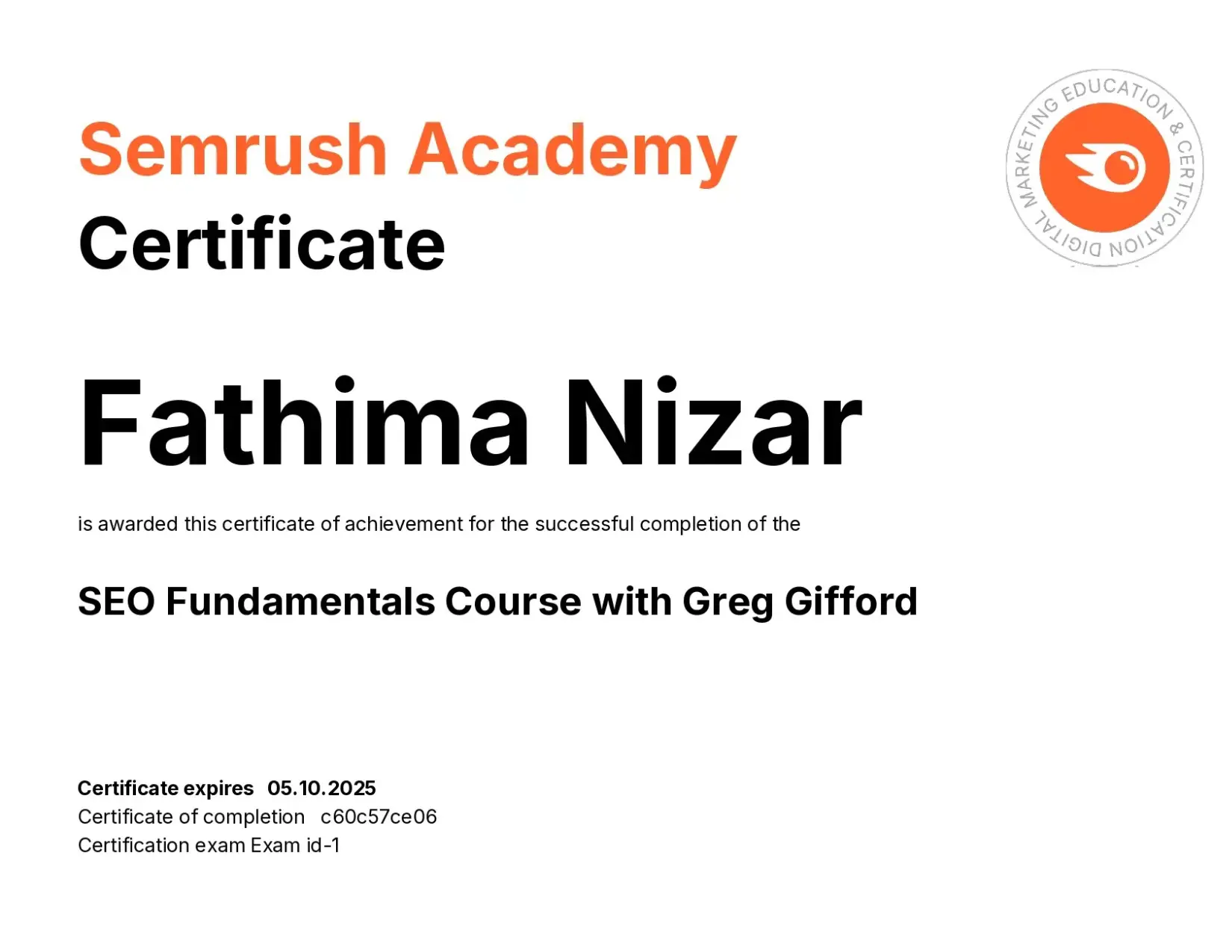 Semrush Certificate